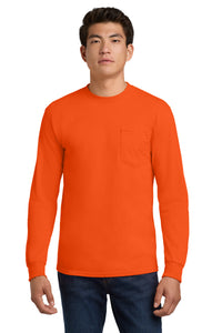 Gildan - Ultra Cotton 100% US Cotton Long Sleeve T-Shirt with Pocket - S. Orange