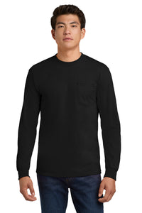 Gildan - Ultra Cotton 100% US Cotton Long Sleeve T-Shirt with Pocket - Black