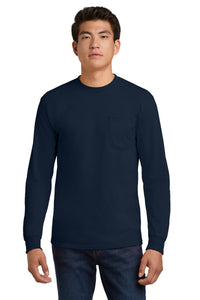 Gildan - Ultra Cotton 100% US Cotton Long Sleeve T-Shirt with Pocket - Navy