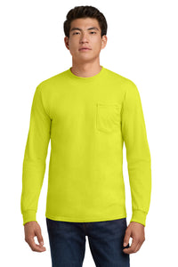 Gildan - Ultra Cotton 100% US Cotton Long Sleeve T-Shirt with Pocket - Safety Green