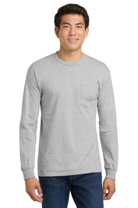 Gildan - Ultra Cotton 100% US Cotton Long Sleeve T-Shirt with Pocket - Sport Grey