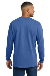 COMFORT COLORS  Heavyweight Ring Spun Long Sleeve Pocket Tee - Flo Blue Back