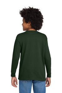 Gildan Youth Heavy Cotton 100% Cotton Long Sleeve T-Shirt - Forest Green Back