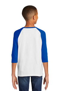 DISCONTINUED Gildan  Heavy Cotton  Youth 3/4-Sleeve Raglan T-Shirt - White/ Royal Back