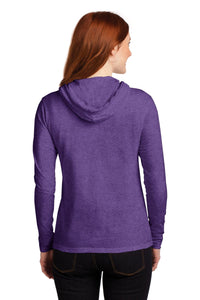 Gildan Ladies 100% Combed Ring Spun Cotton Long Sleeve Hooded T-Shirt - Heather Purple/ Neon Yellow Back