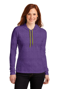 Gildan Ladies 100% Combed Ring Spun Cotton Long Sleeve Hooded T-Shirt - Heather Purple/ Neon Yellow