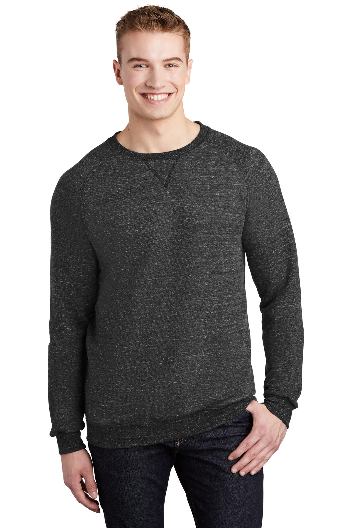 Jerzees  Snow Heather French Terry Raglan Crew 91M - Black Ink