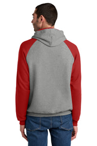 Jerzees Unisex NuBlend Colorblock Raglan Hoodie Sweatshirt 96C - Oxford/ True Red Back