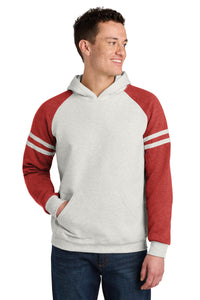 Jerzees Unisex NuBlend Varsity Colorblock Hooded Sweatshirt 97C - Oatmeal Heather/ Fiery Red Heather