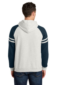 Jerzees Unisex NuBlend Varsity Colorblock Hooded Sweatshirt 97C - Oatmeal Heather/ Indigo Heather Back