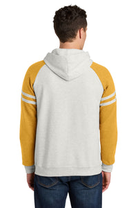 Jerzees Unisex NuBlend Varsity Colorblock Hooded Sweatshirt 97C - Oatmeal Heather/ Mustard Heather Back
