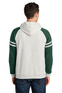 Jerzees Unisex NuBlend Varsity Colorblock Hooded Sweatshirt 97C - Oatmeal Heather/ Forest Green Heather Back