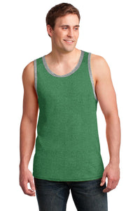 DISCONTINUED Anvil 100% Combed Ring Spun Cotton Tank Top - Heather Green/ Heather Grey