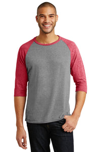DISCONTINUED Anvil Tri-Blend 3/4-Sleeve Raglan Tee - Heather Grey/ Heather Red