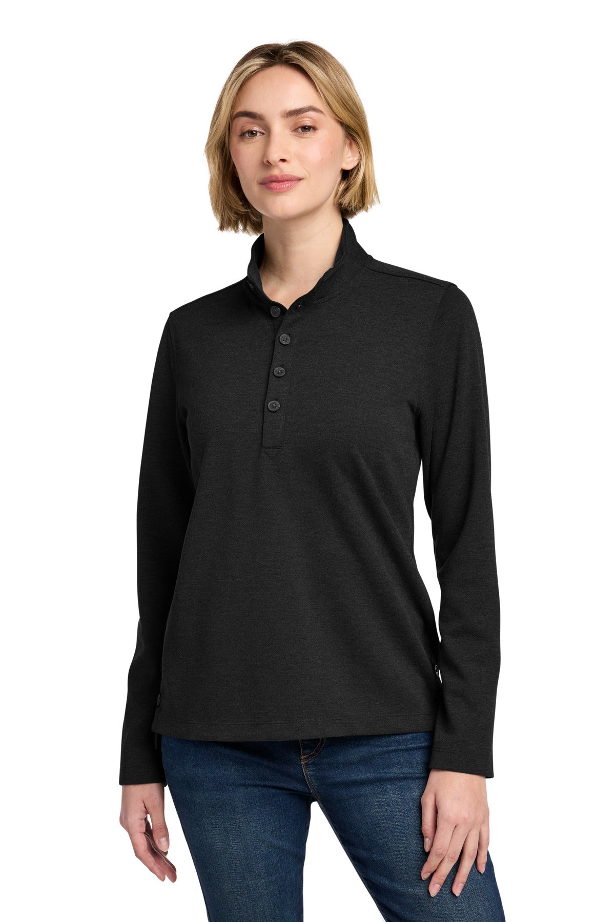 Brooks Brothers Women's Mid-Layer Stretch 1/2-Button BB18203 - Black Heather