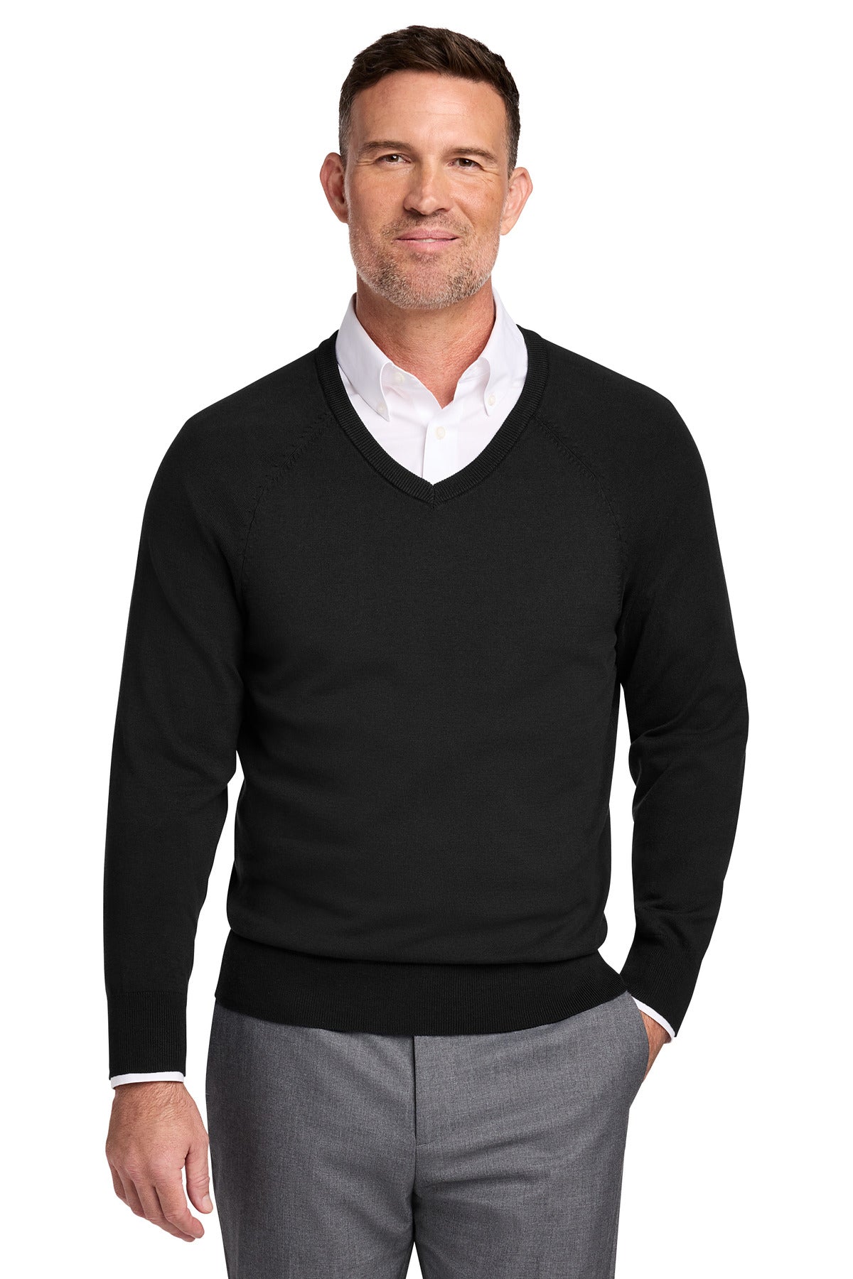 Brooks Brothers Cotton Stretch V-Neck Sweater BB18400 - Deep Black