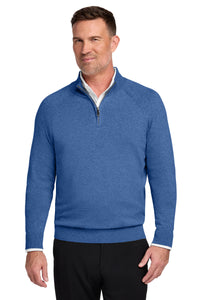 Brooks Brothers Cotton Stretch 1/4-Zip Sweater BB18402 - Charter Blue Heather