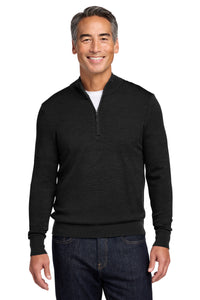 Brooks Brothers Washable Merino Birdseye 1/4-Zip Sweater BB18412 - Deep Black