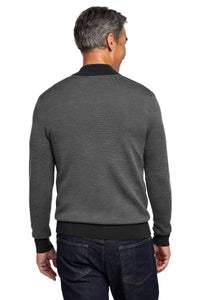 Brooks Brothers Washable Merino Birdseye 1/4-Zip Sweater BB18412 - Deep Black/ Shadow Grey Back