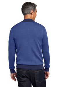 Brooks Brothers Washable Merino Birdseye 1/4-Zip Sweater BB18412 - Navy/ Compass Blue Back