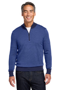 Brooks Brothers Washable Merino Birdseye 1/4-Zip Sweater BB18412 - Navy/ Compass Blue