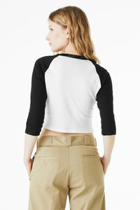 BELLA+CANVAS Women's Micro Rib 3/4 Raglan Baby Tee BC1200 - White/ Black Back