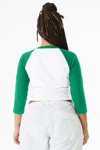 BELLA+CANVAS Women's Micro Rib 3/4 Raglan Baby Tee BC1200 - White/ Kelly Back