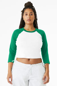 BELLA+CANVAS Women's Micro Rib 3/4 Raglan Baby Tee BC1200 - White/ Kelly