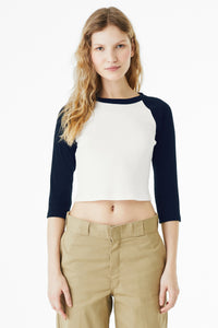 BELLA+CANVAS Women's Micro Rib 3/4 Raglan Baby Tee BC1200 - White/ Navy