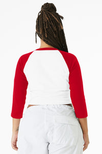 BELLA+CANVAS Women's Micro Rib 3/4 Raglan Baby Tee BC1200 - White/ Red Back