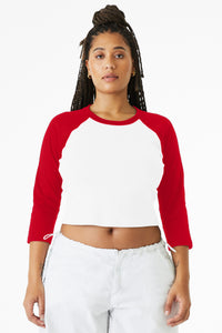 BELLA+CANVAS Women's Micro Rib 3/4 Raglan Baby Tee BC1200 - White/ Red