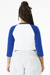 BELLA+CANVAS Women's Micro Rib 3/4 Raglan Baby Tee BC1200 - White/ True Royal Back