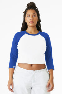 BELLA+CANVAS Women's Micro Rib 3/4 Raglan Baby Tee BC1200 - White/ True Royal