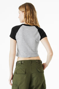 BELLA+CANVAS Women's Micro Rib Raglan Baby Tee BC1201 - Athletic Heather/ Black Back