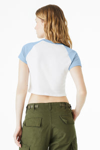 BELLA+CANVAS Women's Micro Rib Raglan Baby Tee BC1201 - White/ Baby Blue Back