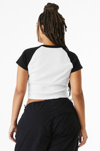 BELLA+CANVAS Women's Micro Rib Raglan Baby Tee BC1201 - White/ Black Back