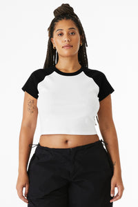 BELLA+CANVAS Women's Micro Rib Raglan Baby Tee BC1201 - White/ Black