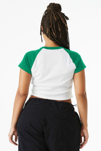 BELLA+CANVAS Women's Micro Rib Raglan Baby Tee BC1201 - White/ Kelly Back