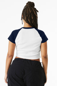 BELLA+CANVAS Women's Micro Rib Raglan Baby Tee BC1201 - White/ Navy Back
