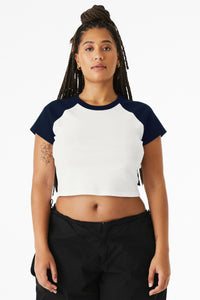 BELLA+CANVAS Women's Micro Rib Raglan Baby Tee BC1201 - White/ Navy