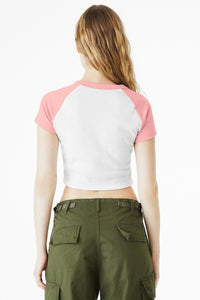 BELLA+CANVAS Women's Micro Rib Raglan Baby Tee BC1201 - White/ Pink Back