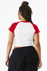 BELLA+CANVAS Women's Micro Rib Raglan Baby Tee BC1201 - White/ Red Back