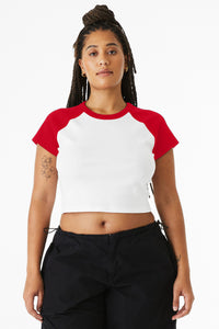 BELLA+CANVAS Women's Micro Rib Raglan Baby Tee BC1201 - White/ Red