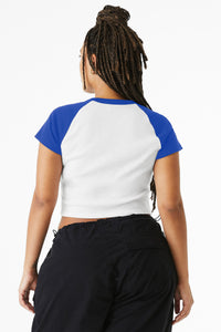 BELLA+CANVAS Women's Micro Rib Raglan Baby Tee BC1201 - White/ True Royal Back