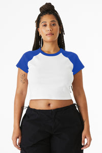 BELLA+CANVAS Women's Micro Rib Raglan Baby Tee BC1201 - White/ True Royal