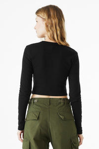 BELLA+CANVAS Women's Micro Rib Long Sleeve Baby Tee BC1501 - Solid Black Blend Back
