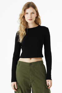 BELLA+CANVAS Women's Micro Rib Long Sleeve Baby Tee BC1501 - Solid Black Blend