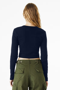 BELLA+CANVAS Women's Micro Rib Long Sleeve Baby Tee BC1501 - Solid Navy Blend Back