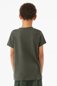 BELLA+CANVAS Youth Heather CVC Tee BC3001YCVC - Heather Military Green Back
