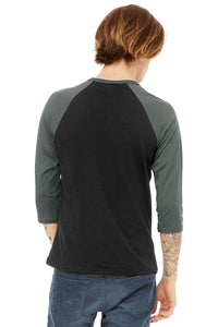 BELLA+CANVAS  Unisex 3/4-Sleeve Baseball Tee - Black/ Deep Heather Back
